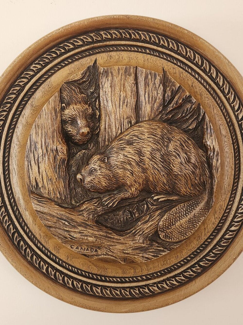 Vintage Wood Carved Beaver Plaque